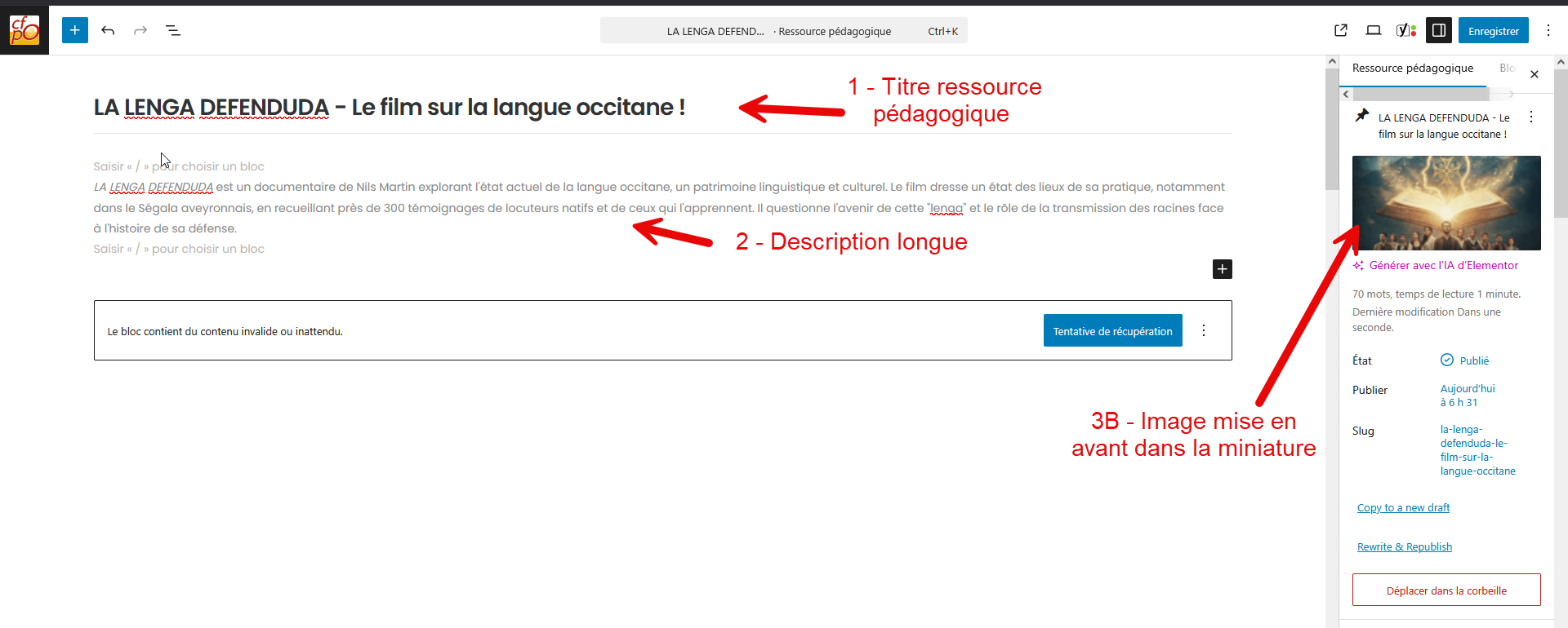 Liste des ressources pédagogiques — Ajouter ou éditer